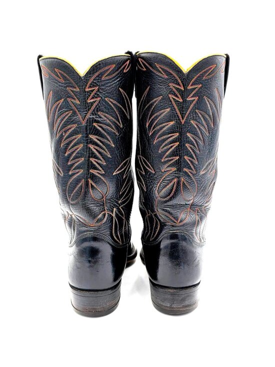 1950s? Vintage Justin Boots Black Leather Mens 10.5D Snip-toe Cowboy Western USA